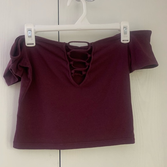 Dark Mauve/plum off the shoulder crop top - Picture 1 of 6